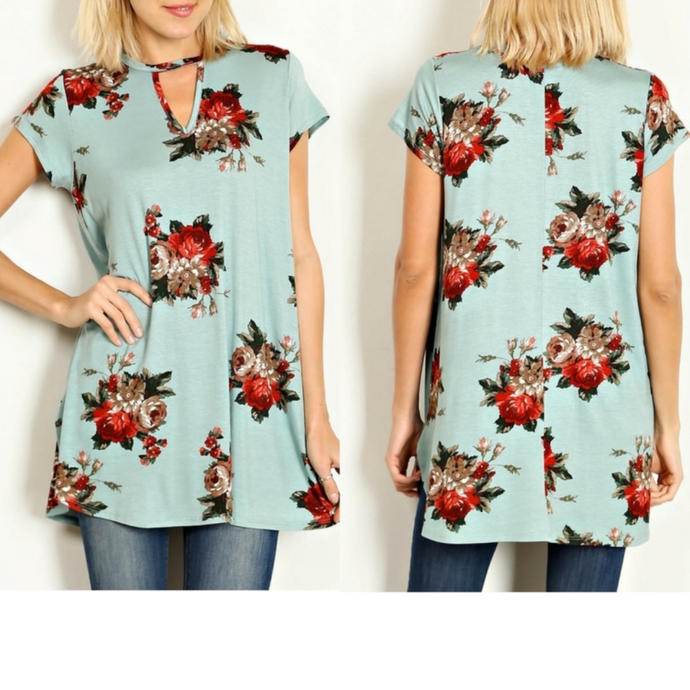 Sage-Floral Knit Tunic